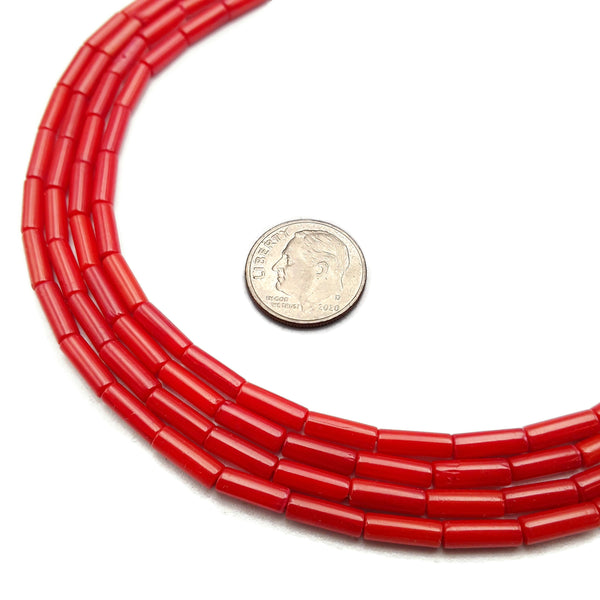 Red Bamboo Coral Round Tube Beads 3x9mm 15.5" Strand