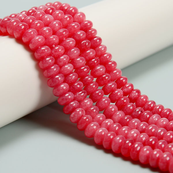 Rhodochrosite Color Dyed Jade Smooth Rondelle Beads Size 5x8mm 15.5'' Strand