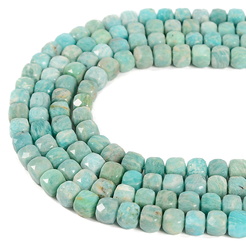 Natural Green Amazonite Faceted Cube Beads Size 7mm 15.5'' Strand
