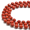 Red Jasper Prism Cut Double Point Faceted Round Beads 9x10mm 15.5'' Strand