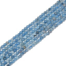 Natural Dark Blue Aquamarine Smooth Round Beads Size 3mm 15.5'' Strand