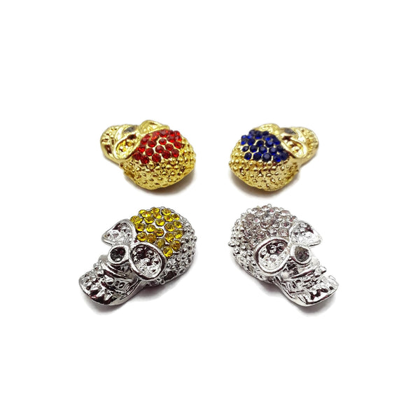 Alloy Silver Gold Plated with Rhinestone Skull Pendant Charm 14x23mm Sold per Pc