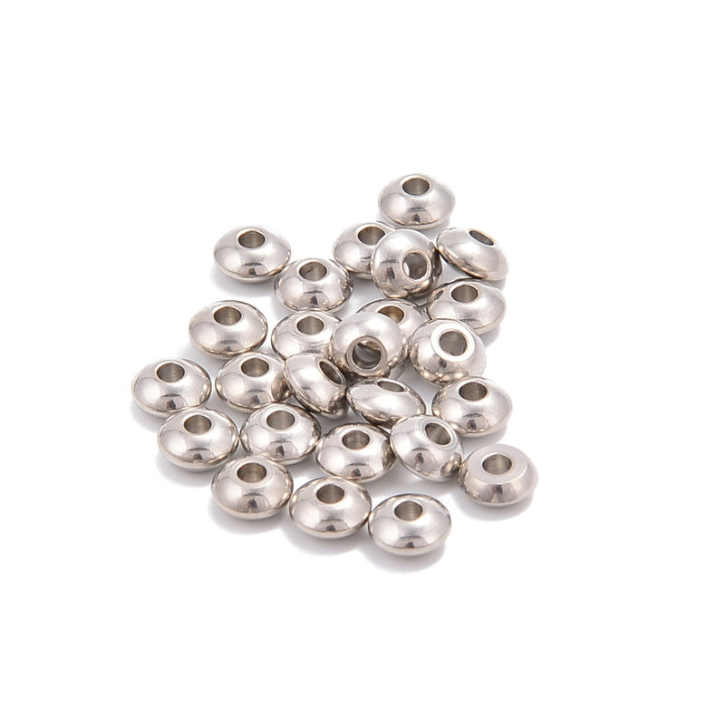 304 Stainless Steel 2.0mm Hole Round Discs Spacers Beads 3x5mm 50 Pieces Per Bag