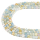 Natural Aquamarine Faceted Square Cube Dice Beads Size 4 mm 15.5" Strand