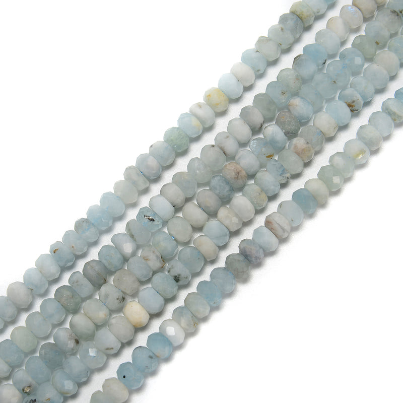 Natural Aquamarine Faceted Rondelle Beads 7-8mm 15.5" Strand