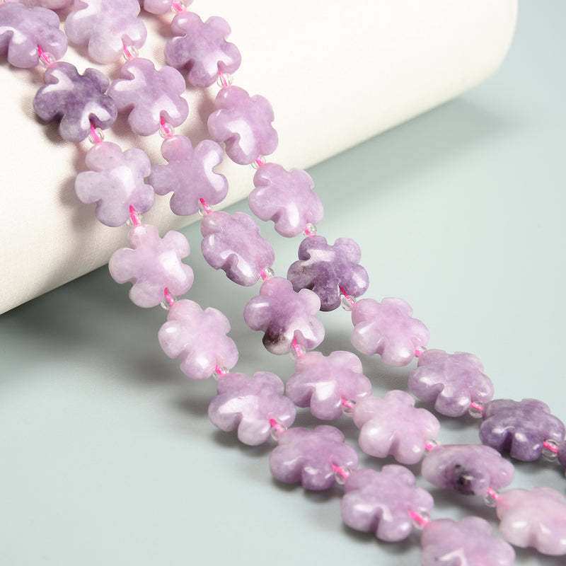 Lepidolite Flower Shape Beads 15mm 15.5" Strand