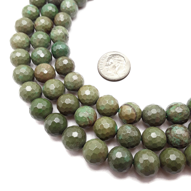 Dark Green Chrysoprase Faceted Round Beads 10mm 15.5" Strand