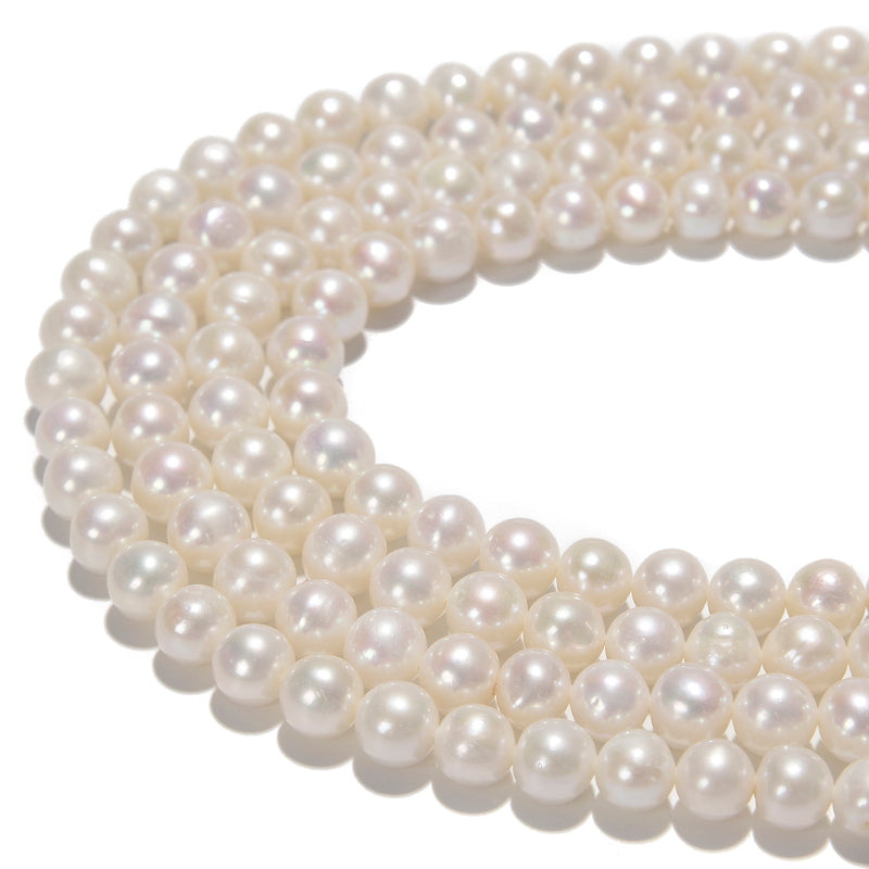 White Fresh Water Akoya Pearl Off Round Beads Size 8-9mm 9-10mm 15.5'' Strand