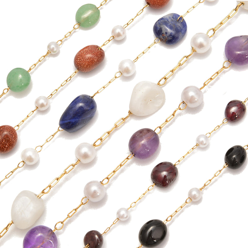 6-8mm Pebble Nugget Beads Multi Gemstone Chain Sold One Meter per Bag