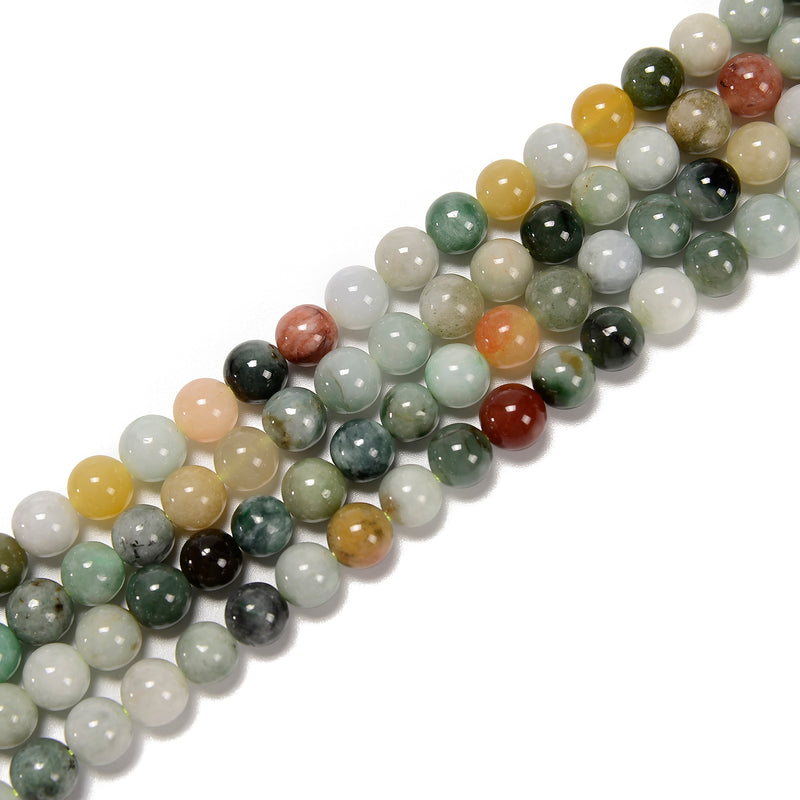 Natural Multi-Color Jade Smooth Round Beads 6mm 8mm 10mm 12mm 15.5'' Strand