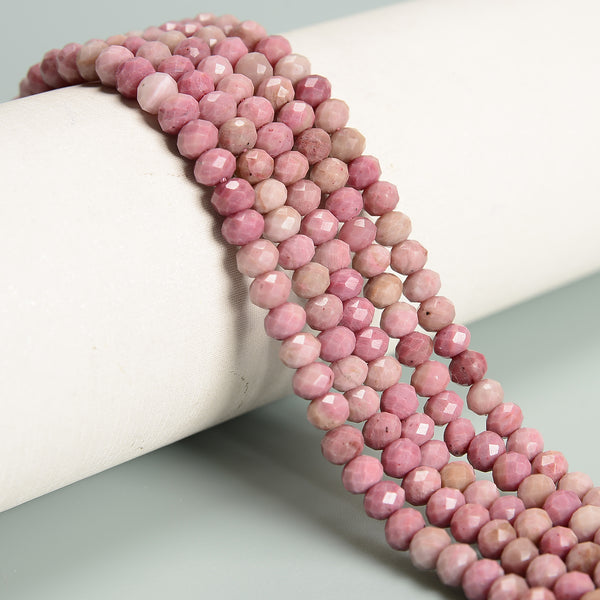 Natural Pink Petrified Rhodonite Faceted Rondelle Beads Size 4x6mm 15.5'' Strand