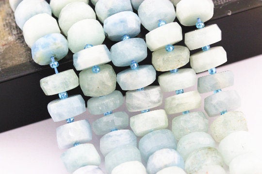 natural aquamarine faceted rondelle beads