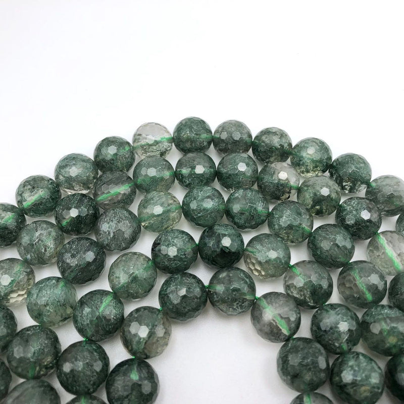 green rutilated quartz faceted round beads 