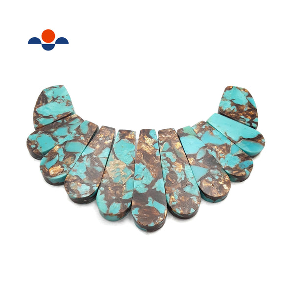 Bronzite Turquoise Graduated Flat Drop Shape Size 15x30mm-15x50mm 11PCS Per Set