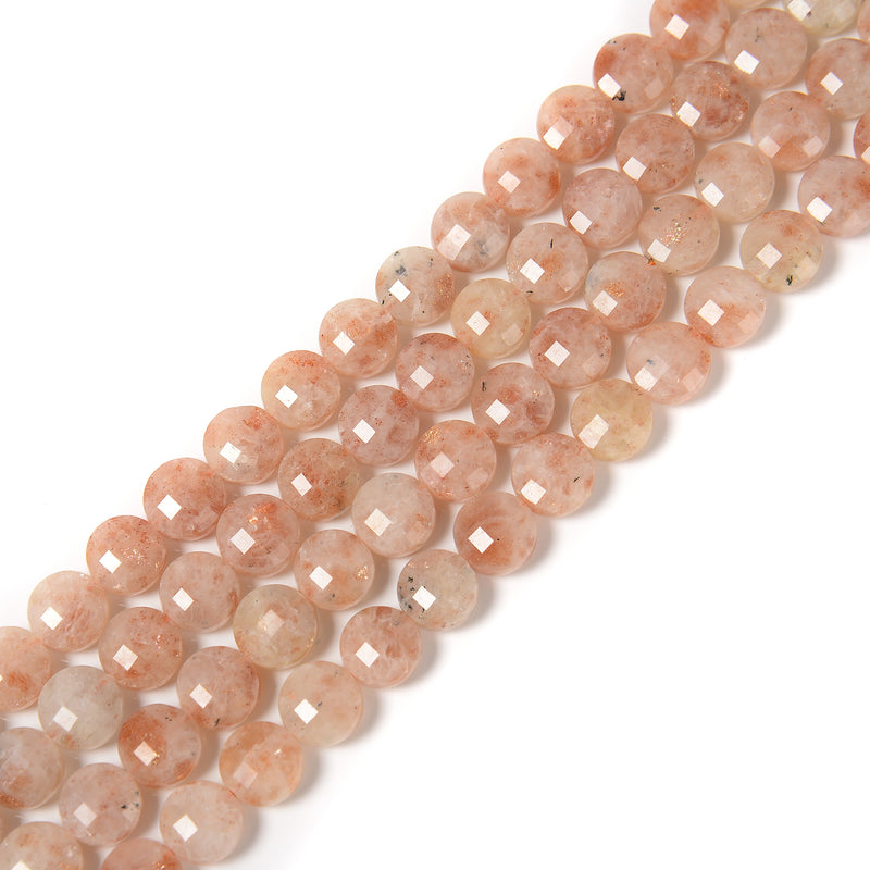 Natural Sunstone Faceted Coin Beads Size 10mm 15.5'' Strand