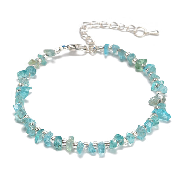 Light Blue Apatite Chips Beaded Bracelet Silver Plated Clasp 5-8mm 7.5" Length