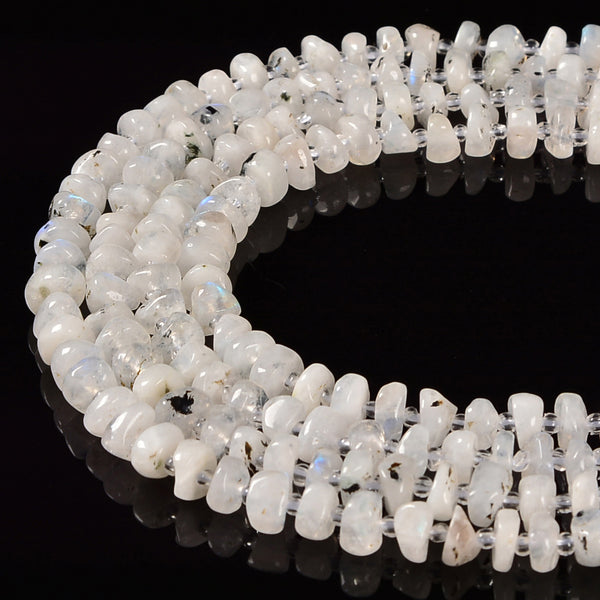 White Rainbow Moonstone Pebble Nugget Slice Chips Beads Size 7-8mm 15.5"Strand