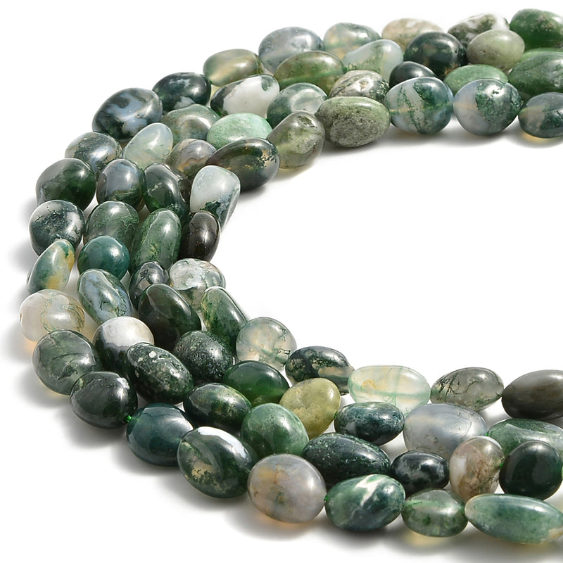 moss agate smooth pebble nugget beads