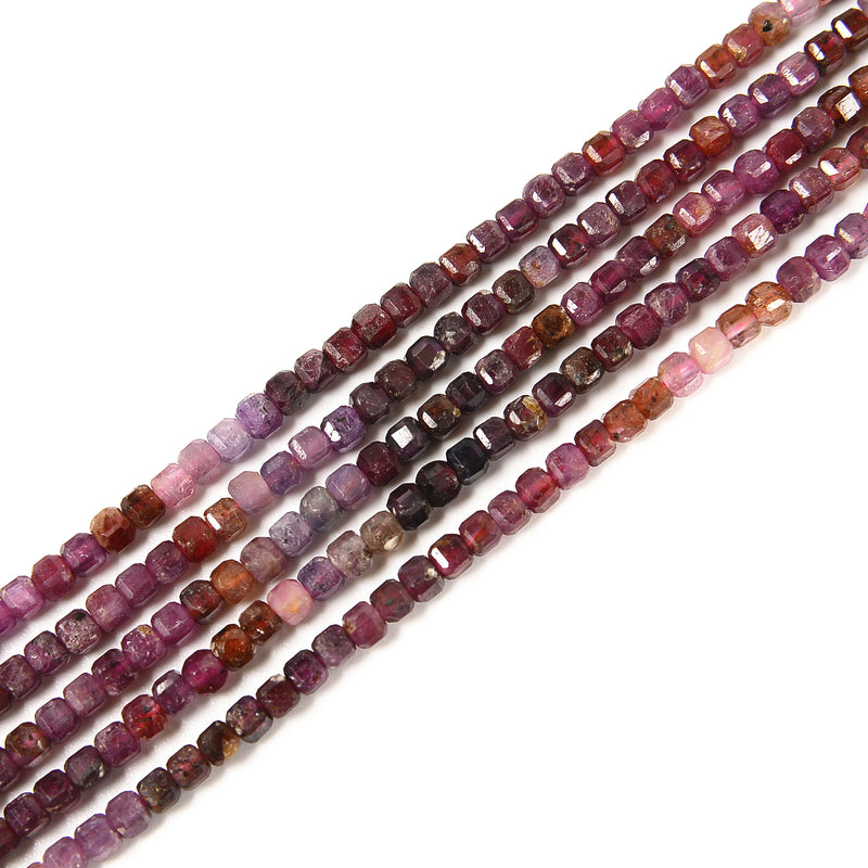 Gradient Natural Ruby Faceted Cube Beads Size 3mm 15.5'' Strand