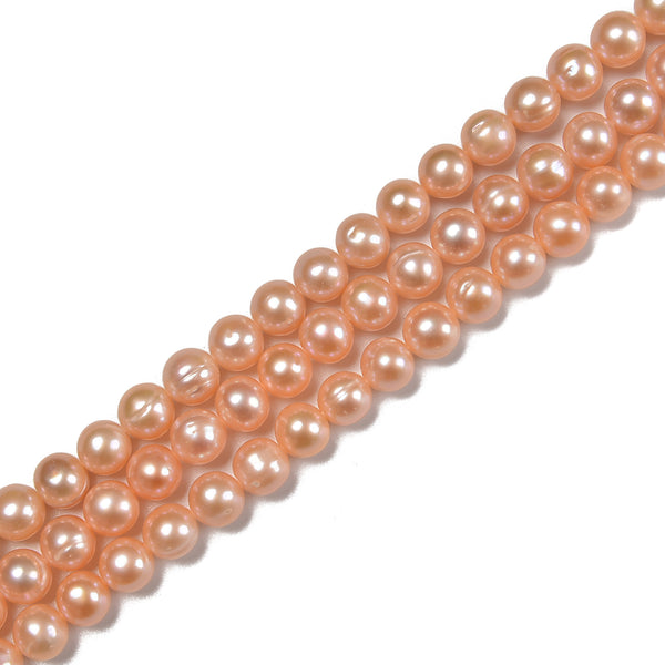 Fresh Water Pearl Pink Color Off Round Beads Size 7.5-8mm 15.5'' Strand