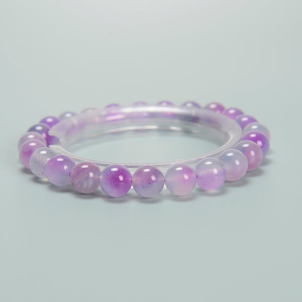 Light Purple Dyed Jade Smooth Round Beaded Bracelet Beads Size 8mm 7.5'' Length