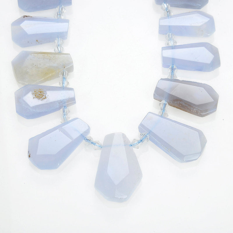 blue chalcedony graduated faceted flat trapezoid shape beads 