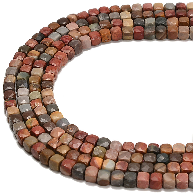 Natural Ocean Jasper Faceted Cube Beads Size 4-5mm 15.5'' Strand
