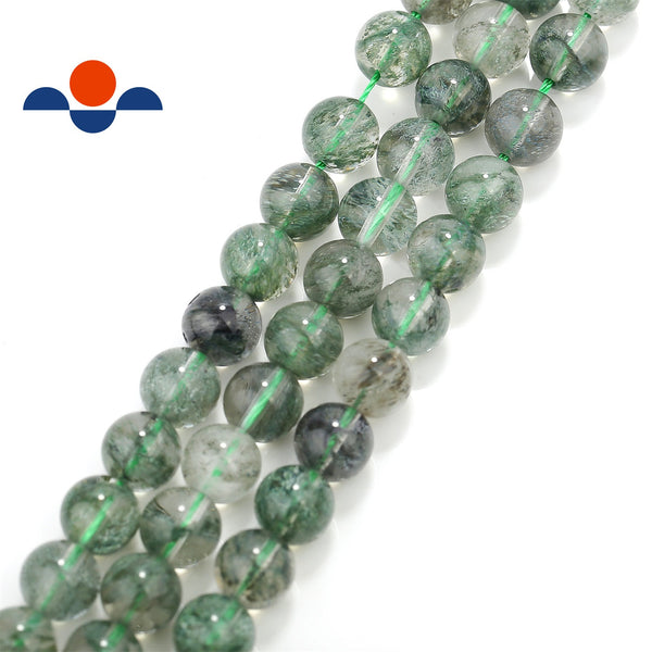 green rutilated quartz smooth round beads 