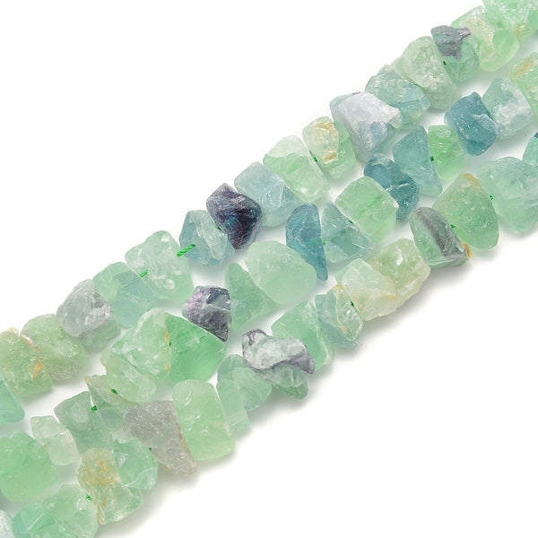 Fluorite Rough Nugget Chunks Center Drill Beads Approx 6-18mm 15.5" Strand