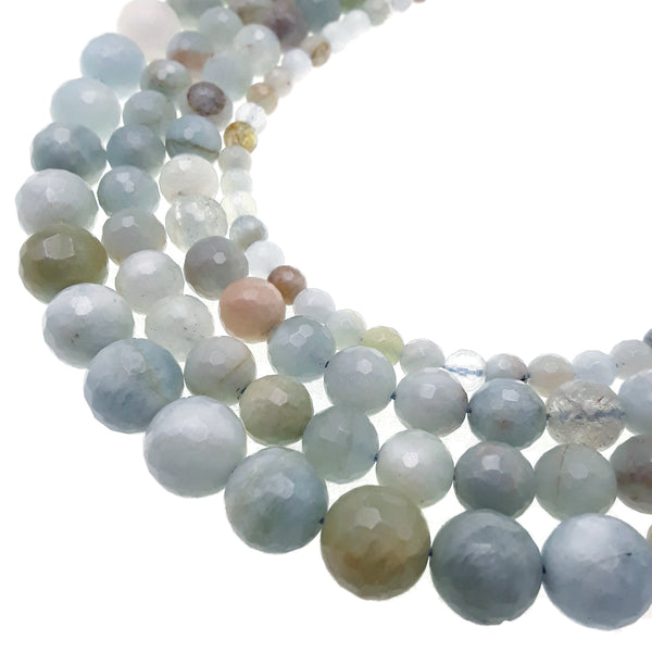 multi color aquamarine faceted round beads