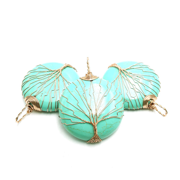 green howlite turquoise tree pendant copper wire wrap round 