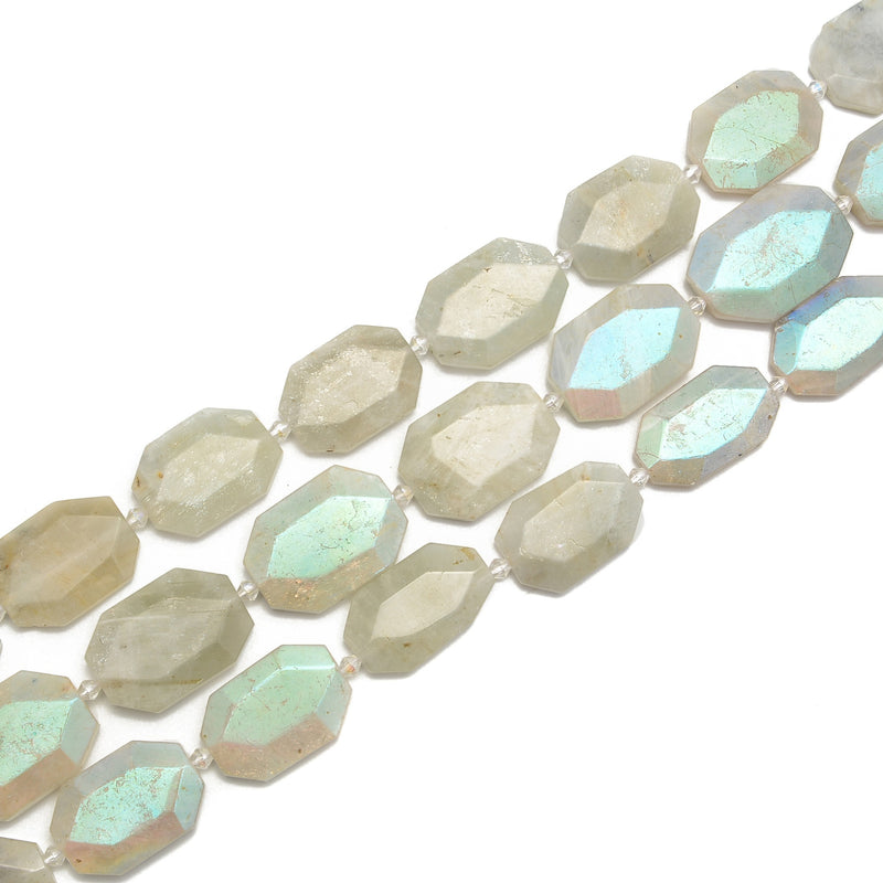 Coated White Moonstone Faceted Flat Rectangle Beads Size 25x35mm 15.5'' Strand