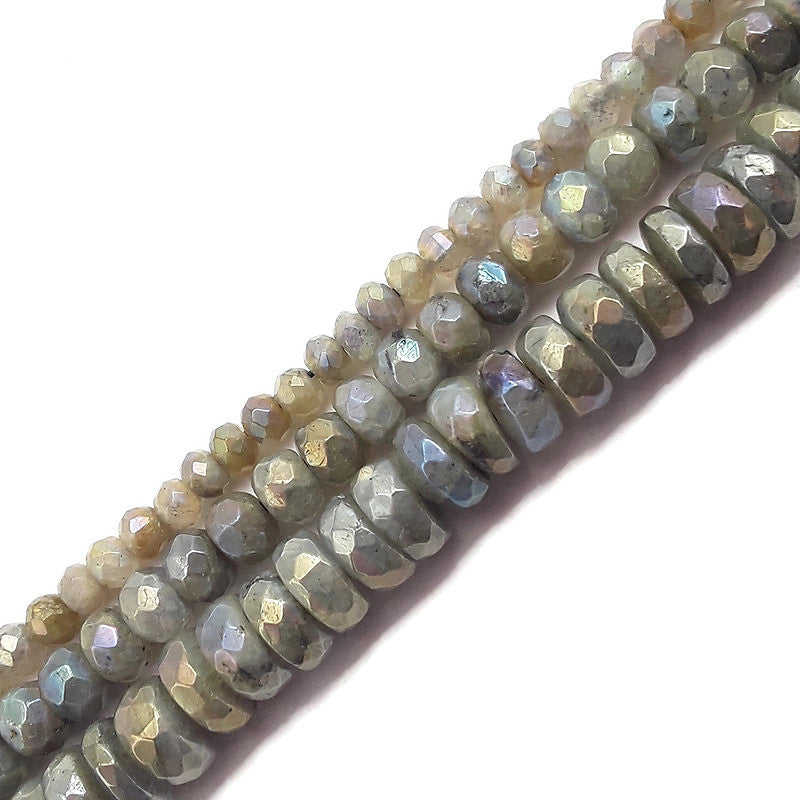 rainbow coated labradorite faceted rondelle beads
