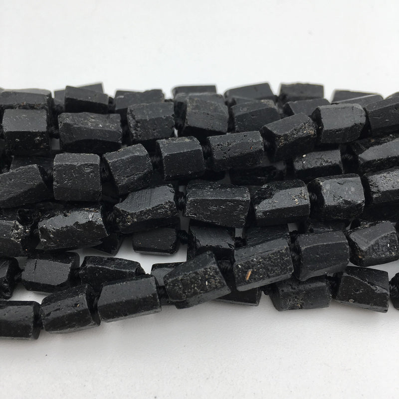 natural black tourmaline rough faceted tube beads 