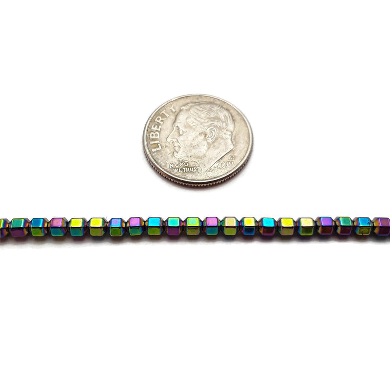 Gray/Gold/Blue/Rainbow Hematite Smooth Hexagon Cube Beads 3x3mm 15.5"Strand