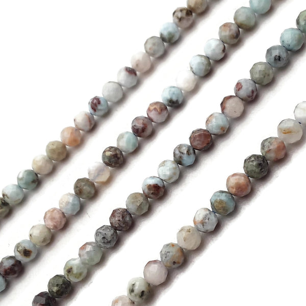 Natural Larimar Faceted Round Beads Size 4mm 15.5'' Strand