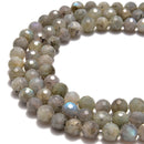 Gray Labradorite Hard Cut Faceted Round Beads 6mm 8mm 10mm 12mm 15.5" Strand
