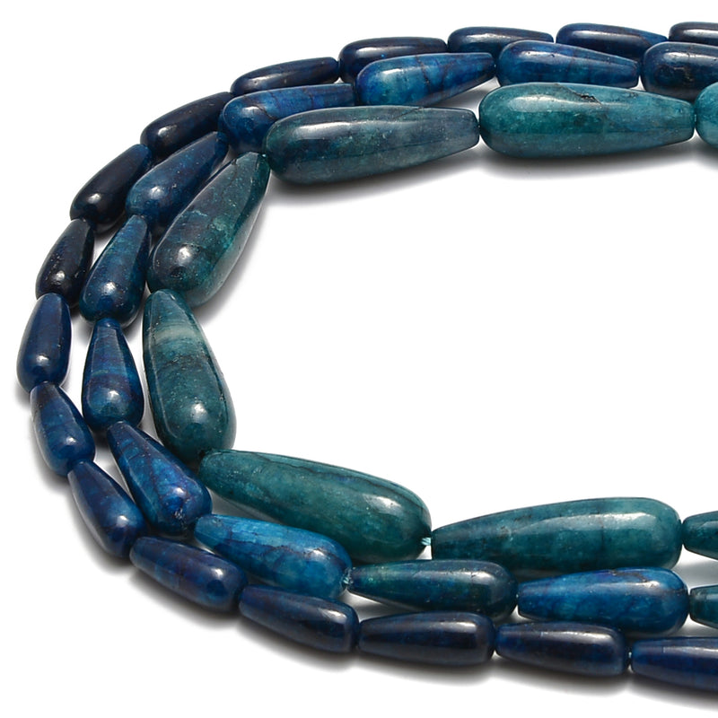 Dark Blue Apatite Smooth Teardrop Beads Size 6x16mm 8x20mm 15.5" Strand
