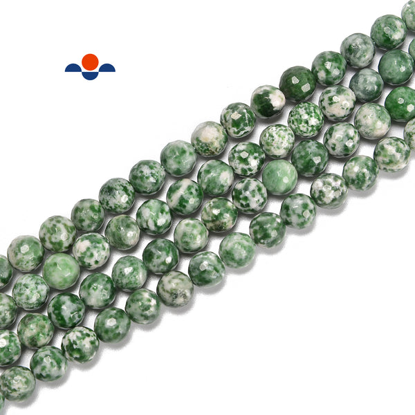 Natural Green Spot Jasper Faceted Round Beads Size 8mm 15.5'' Strand