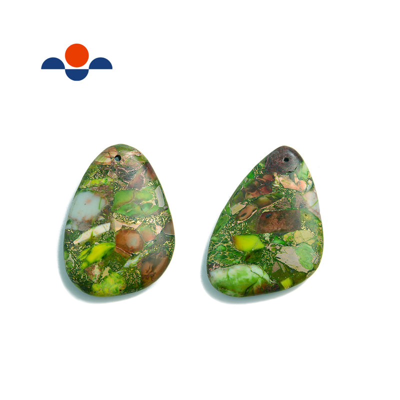 Light Green Sea Sediment Jasper Pendant Teardrop or Irregular Shape 30x45mm