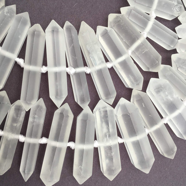clear quartz graduated matte center drill faceted Points beads