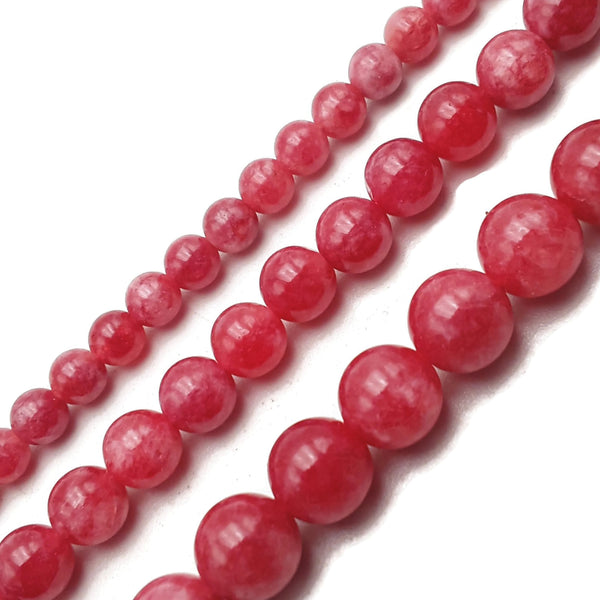 Strawberry Red Dyed Jade Smooth Round Beads 6mm 8mm 10mm 15.5" Strand