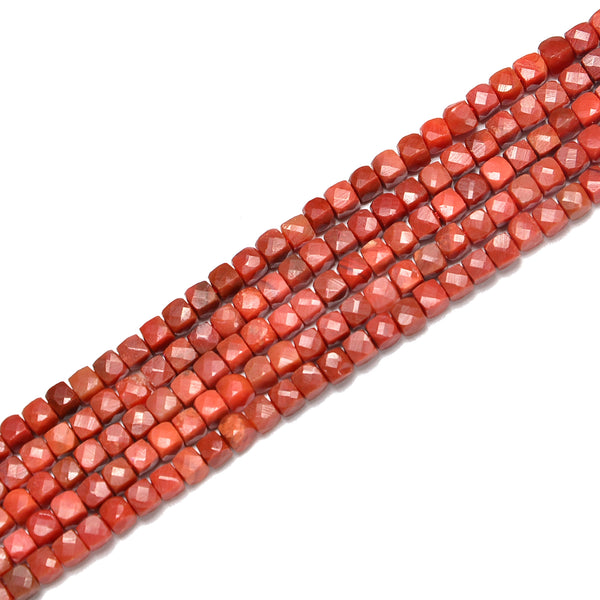 Natural Red Carnelian Faceted Cube Beads Size 4mm 15.5'' Strand