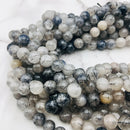 cloudy black tourmalinated quartz smooth round beads