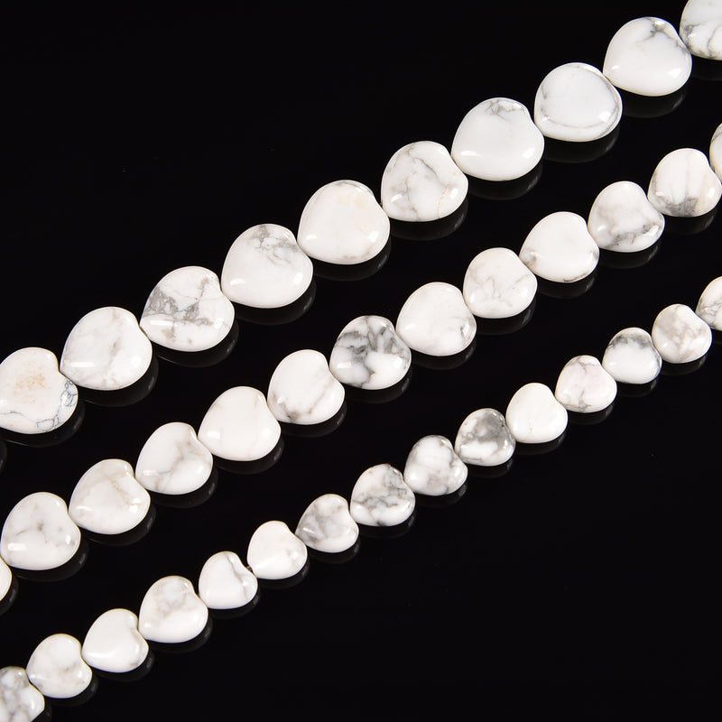 Natural White Howlite Heart Shape Beads Size 8mm 10mm 12mm 15.5'' Strand