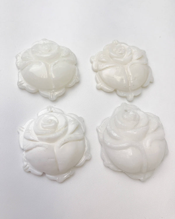 hand carved white jade rose pendant