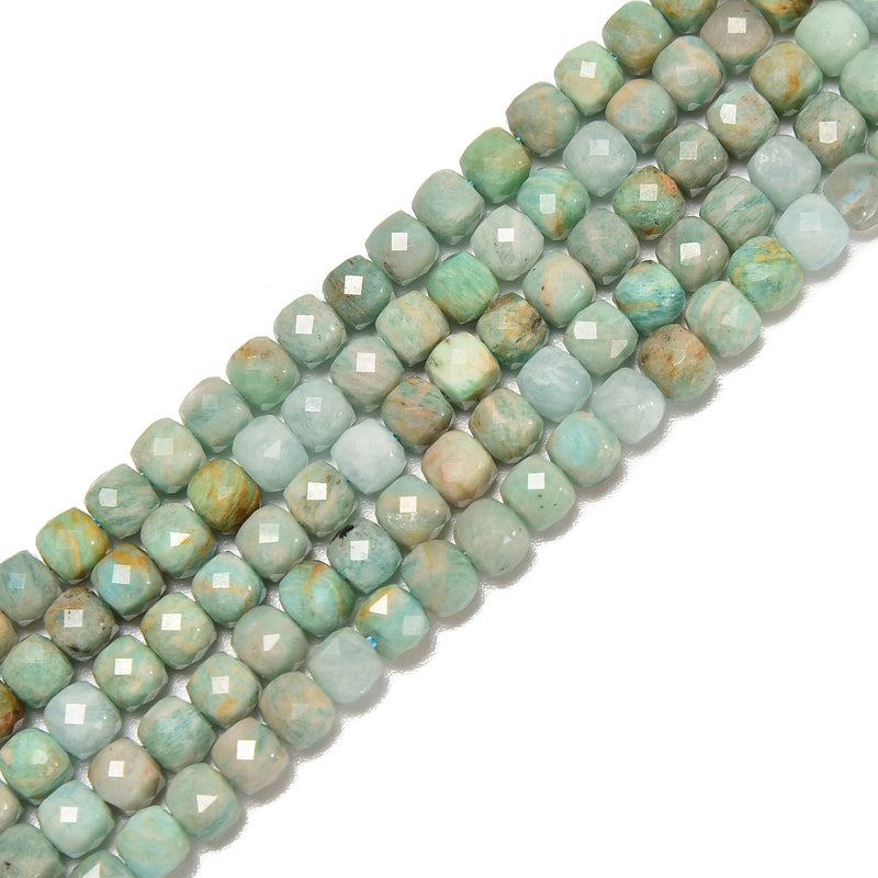 Natural Green Amazonite Faceted Cube Beads Size 4mm 15.5'' Strand
