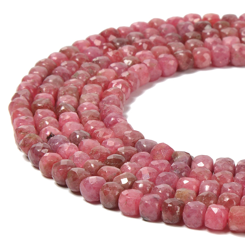 Natural Thulite Faceted Cube Beads Size 4mm 15.5'' Strand