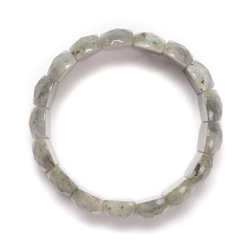 Labradorite Faceted Rectangle Beaded Elastic Bracelet Beads 12x20mm 7.5'' Length