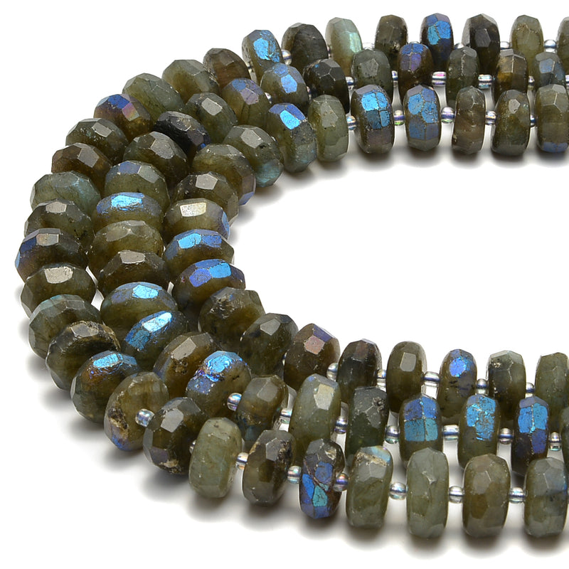 Coated Labradorite Faceted Irregular Rondelle Beads Size 8x15mm 15.5'' Strand